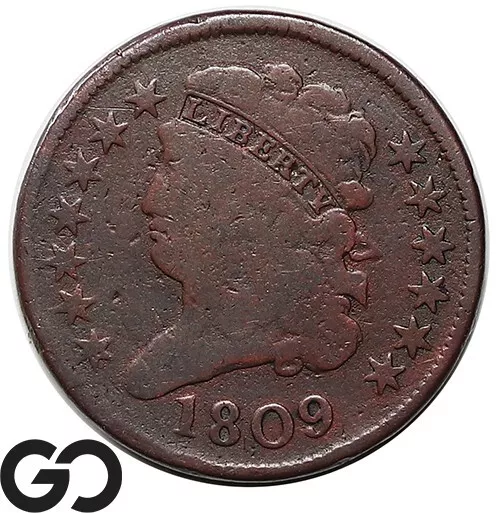 1809 Half Cent, Classic Head, Nice Early Date Copper