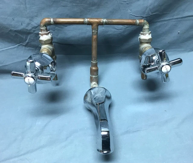 VTG Chrome Brass Bathtub Cobra Faucet Mixer Valve Porcelain cap Handles 86-23B