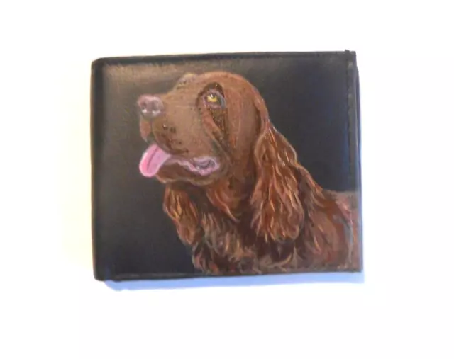 Sussex Spaniel Dog Wallet for Men Hand Painted Leather