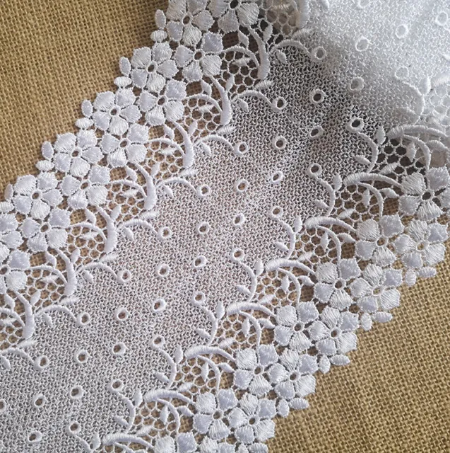 7" Wide Rayon Venise Victorian Floral Lace White s0338