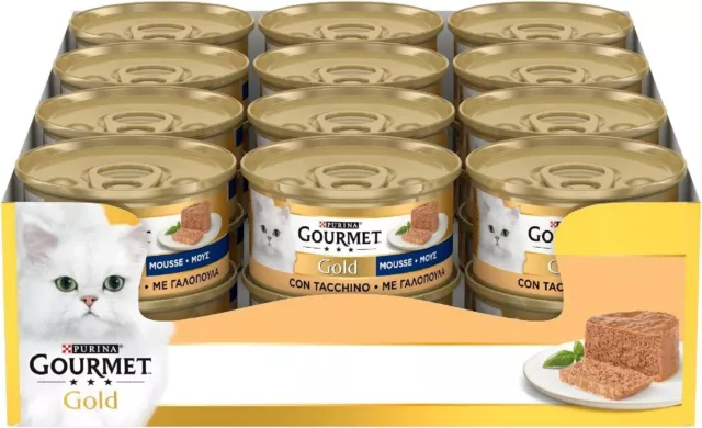 Purina Gourmet Gold Mousse Cibo Umido per Gatti con Tacchino, 24 Lattine da 85 g