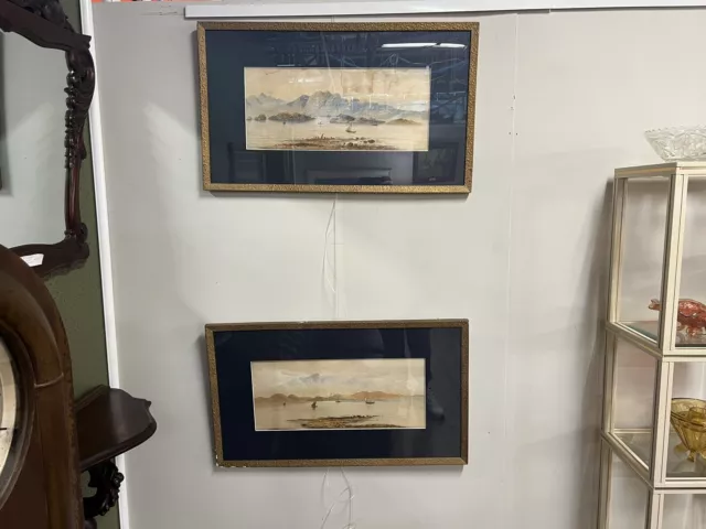 Pair Of Early 20th Century Coastal Water Colour Paintings - Original Frames