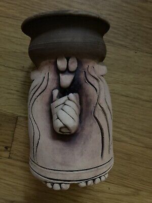 NEW! PRAYING MONK VASE Signed Hand Made Clay Unique - Vintage - Epic!