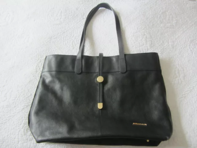 STELLA MAX Genuine Black Leather Zip Tote Bag New 17.5
