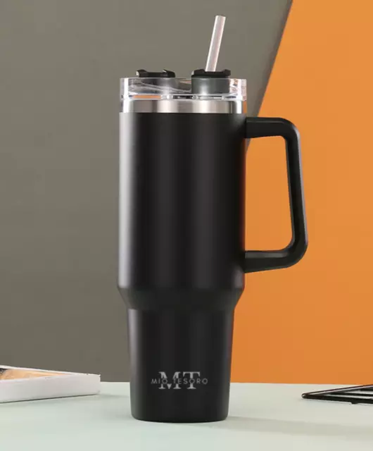 Mio Tesoro 40oz Tumbler With Handle & Straw, Stainless Steel Travel Mug