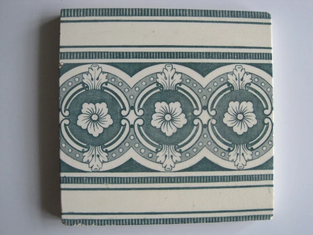Antique 5 7/8" Sage Green Transfer Print Border Wall Tile