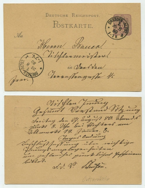 91076 - Ganzsache P 10 - Postkarte - Dresden-Altst. 26.8.1880