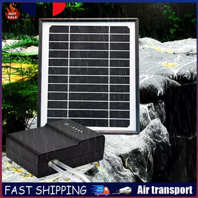 Aquarium Air Pump 4500mAh Oxygenator Solar Air Pump for Fish Pond (Black) FR