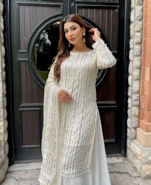 fashion Indian Pakistani ready made white ethnic western look nice