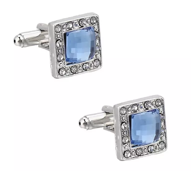 1.30 Carats Aquamarine & Cubic Zirconia In 935 Silver Men's Classy Cuff Links