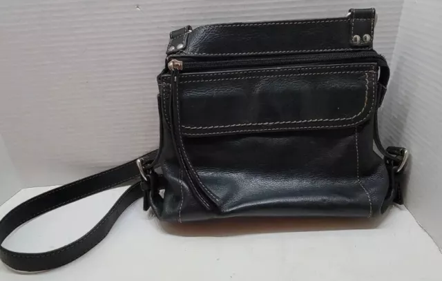 Fossil Black Leather Crossbody Shoulder Purse Bag