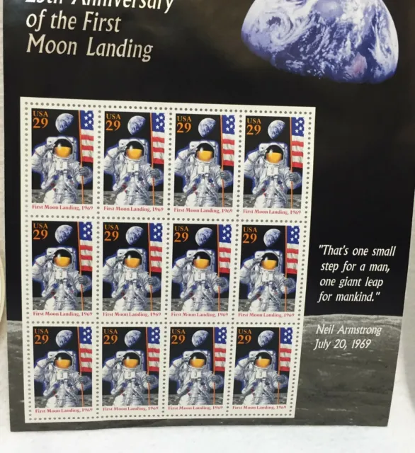 USPS Stamps Moon Landing 25th Anniversary & 4 NASA Shuttle Space Lab Stickers 2
