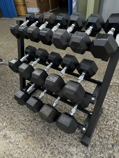 Hex Dumbbell 5kg-30kg Set & Rack Full Home Gym Weights Training