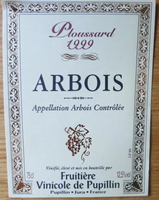 Etiquettes vin FRANCE ARBOIS Ploussard 1999 Fruitiere Vinicole de P wine labels