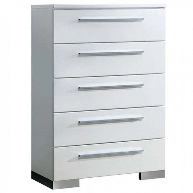 Contemporary Style Wooden Chest with Chrome Handles, White White 4-drawer