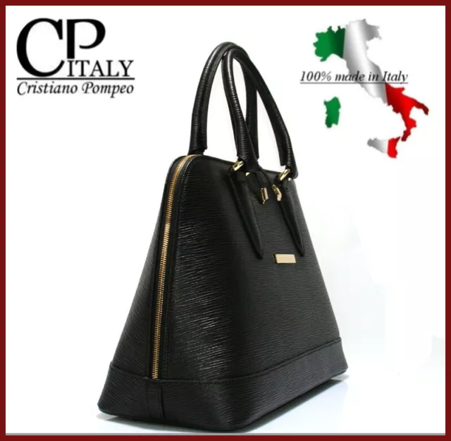 Cristiano Pompeo borsa lady satin black Made in Italy vera pelle elegante € 379 2