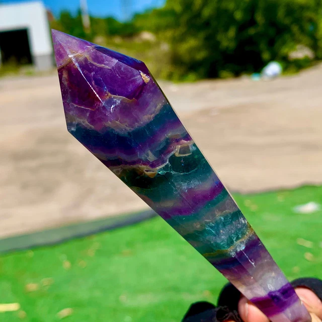 148G Natural rainbow fluorite scepter Quartz Crystal Single-End Terminated Wand