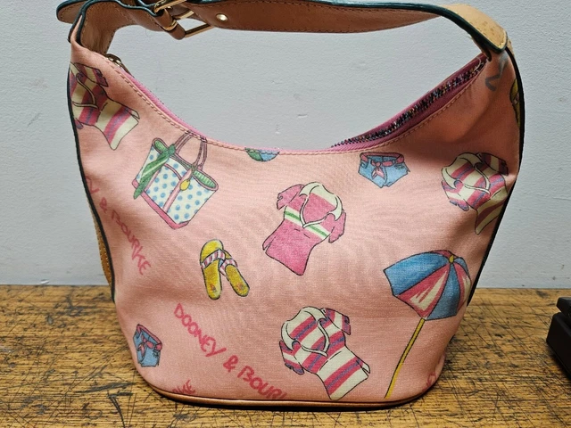 Authentic Dooney & Bourke Pink Miami Beach Print Hobo Shoulder Bag Used