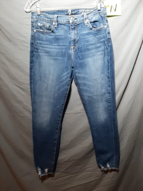 7 For All Mankind Pants Women 30 Blue Denim Jeans High Waist Ankle Skinny Ladies