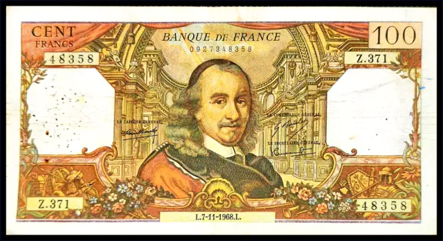 Billet de France 100 Francs Corneille 07/11/1968 Z.371 BE