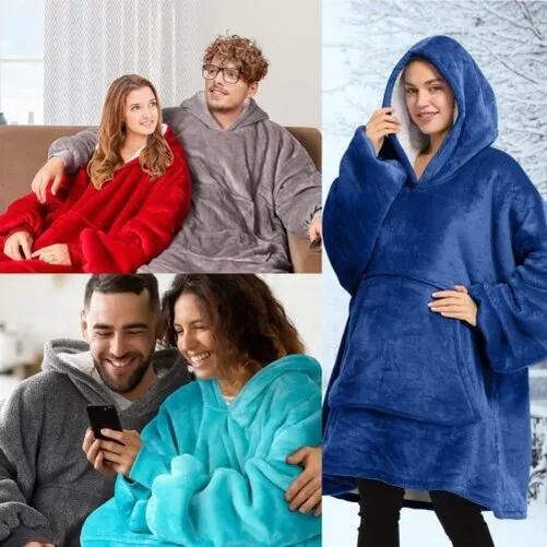 Felpa con Cappuccio Grande Coperta Pile Sherpa extra Large Gigante per Adulti