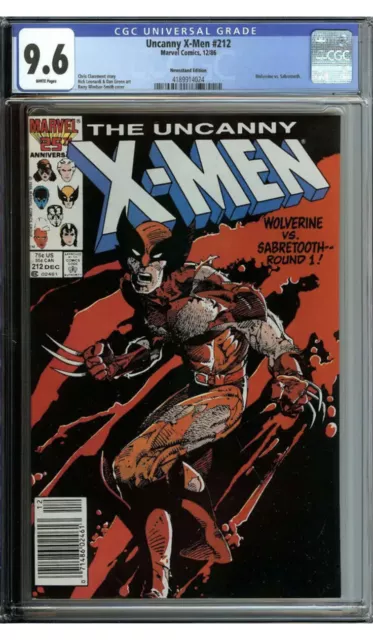 X-MEN #212 CGC 9.6 WHITE PAGES 🔥NEWSSTAND EDITION Wolverine vs Sabretooth🔥