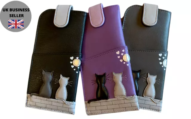 Midnight Black & Grey Cat Glasses case by Mala Leather wide tab top ladies 5172