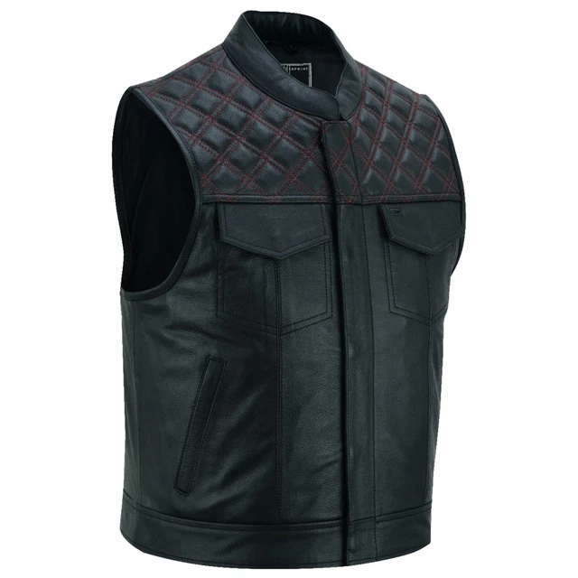 Gilet Da Moto In Vera Pelle Per Uomo RAXUS K-20 - Chiusura Frontale Con Zip, Tasche E Pannello Posteriore Per Toppe