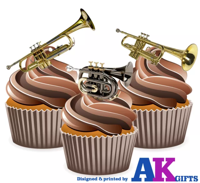 PRECUT Trumpets Mix 12 Edible Cupcake Toppers Cake Decorations Birthday Party