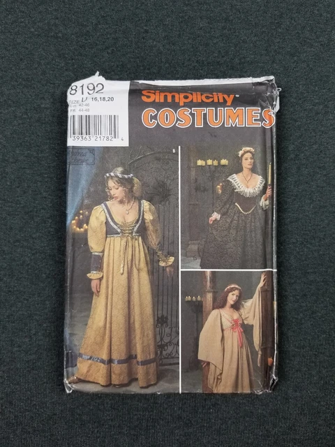 Simplicity Pattern #8192 ~ Renaissance Dress Gown Costume ~ Misses 16-20 ~ FF/UC