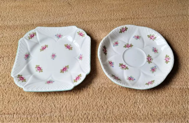 Vintage Shelley Dainty Fine Bone China Rosebud Pattern Saucer and Side Plate