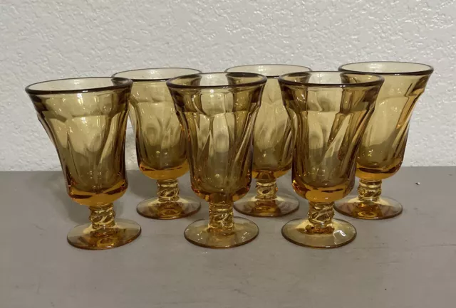 6 Fostoria Jamestown Amber Juice Glasses Swirl Elegant Vintage 3 oz. 4.75” Tall