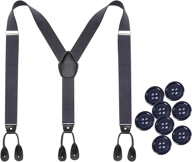 Mens Adjustable Button End Suspenders - Y-Back Elastic Tuxedo Suspenders