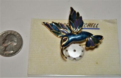 Colibri Nuovo Scheda Color Oro Blu Smalto Colibrì Forma Spilla 