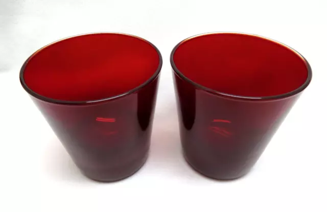 Pair of Hand Blown Ruby Red Glass Drinking Wine Tumblers ~ 3  3/8" Tall