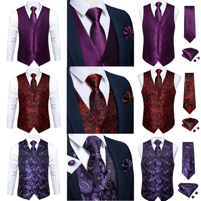 Mens Formal Wedding Waistcoat Paisley Floral Suit Vest Slim Tuxedo Silk Tie Set