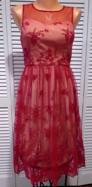 NWOT Geode Cherished Charm Lace Dress in Red Sz XS Retro Vintage Read Measure