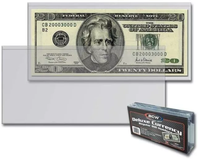 50 SEMI-RIGID Vinyl Money Protector Sleeves US Dollar Bill CURRENCY HOLDERS BCW