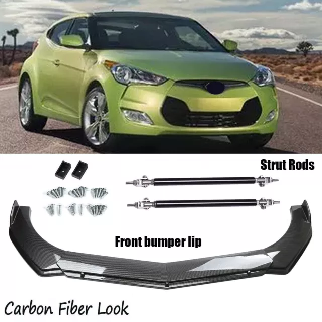 For Hyundai Veloster Front Bumper Lip Splitter Spoiler Body Kit Carbon Fiber Rod