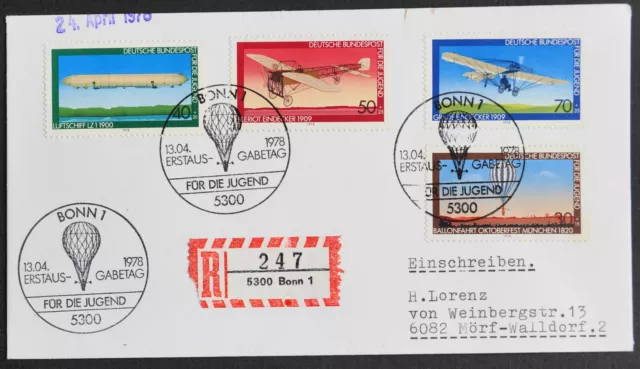 BRD Mi.Nr. 964 - 967 auf FDC als Einschreiben Bonn 13.4.78.