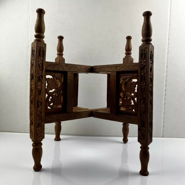 Vintage Carved Moroccan Persian Style Collapsible Wood Table Base / Plant Stand