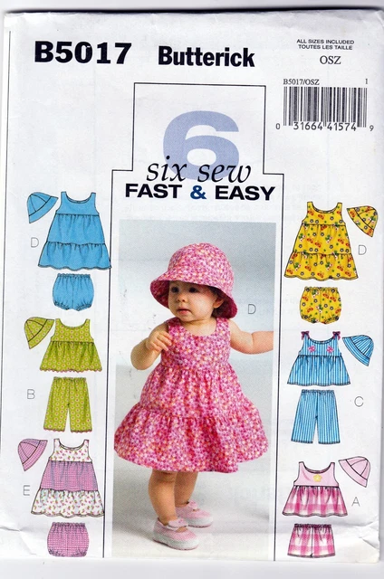 Butterick 5017 sewing pattern,baby dress,hat,pants,diaper cover,blooomers,uncut