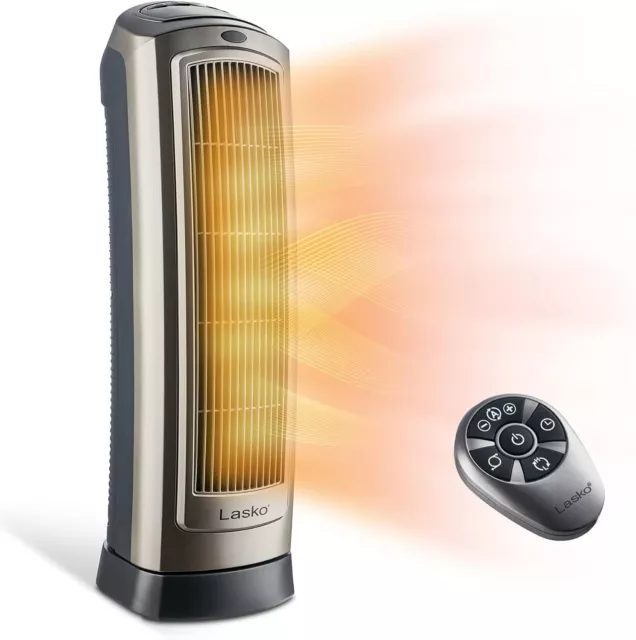 1500W Oscillating Ceramic Tower Heater Adjustable Thermostat w/ Remote Control