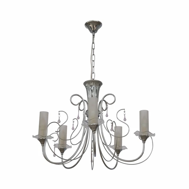 Opal Cylinder Glass Chrome Metal 5 Arm Ceiling Chandelier Light with 5xE14