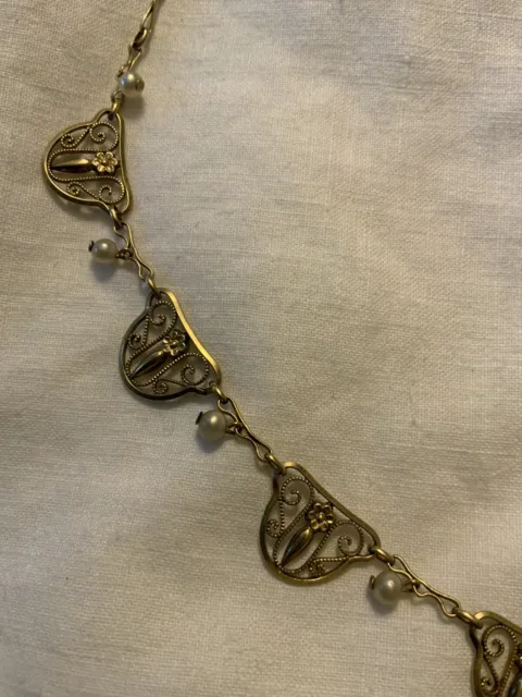 Edwardian Art Nouveau Rolled Gold Filigree Necklace Antique Drapery 1900