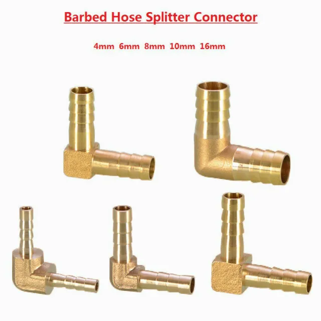 90° Elbow Brass Barbed Hose Splitter Connector Fuel Pipe Gas Tubing Joiner4-16mm