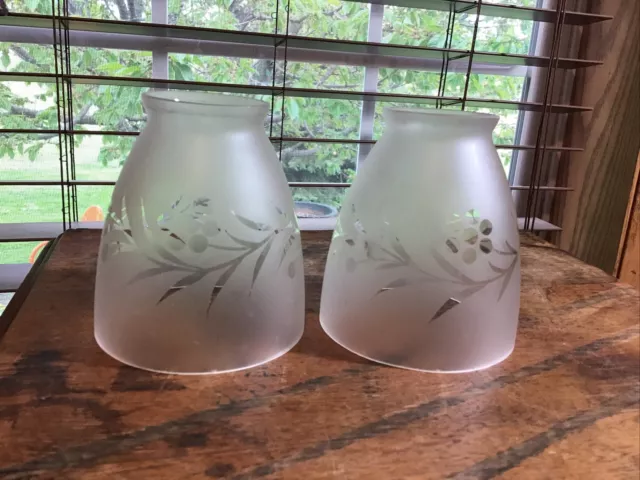2 vintage satin glass 4 1/4” lamp light shades 2 1/8” fitter Floral Design