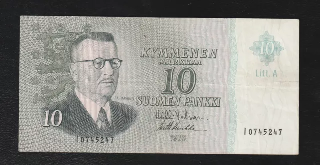 Finland, 10 Markkaa, 1963, P-104, Banknote, Suomen Pankki / Finlands Bank
