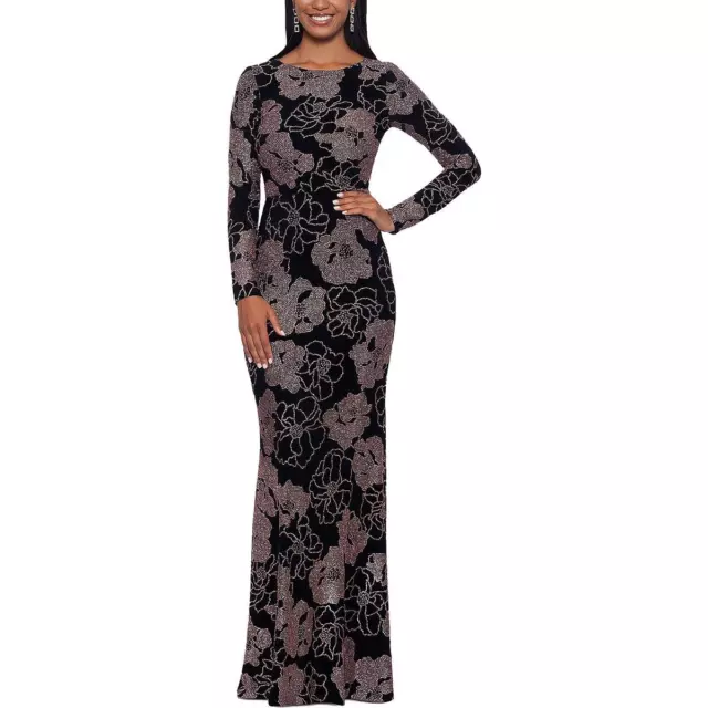 B&A by Betsy and Adam Womens Black Floral Print Evening Dress Gown 12 BHFO 6309