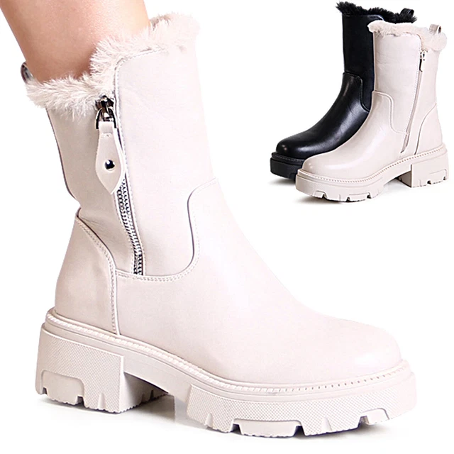 Chaussures Femme Bottes D'Hiver Chaud Fausse Fourrure Bottines Plateforme